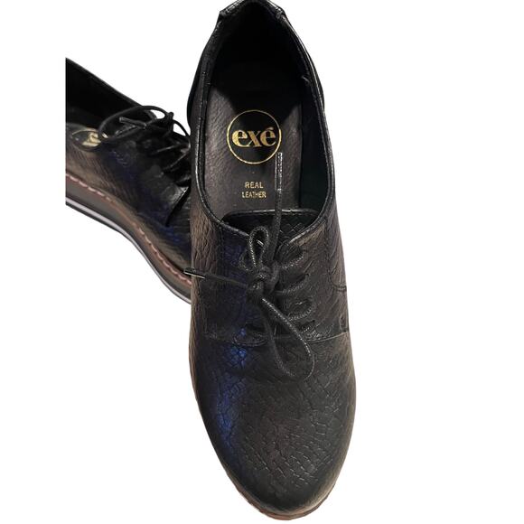 EXE Black Leather Platform Oxford Shoes Womens US 7 Chunky Lug Sole Professional - Picture 7 of 11